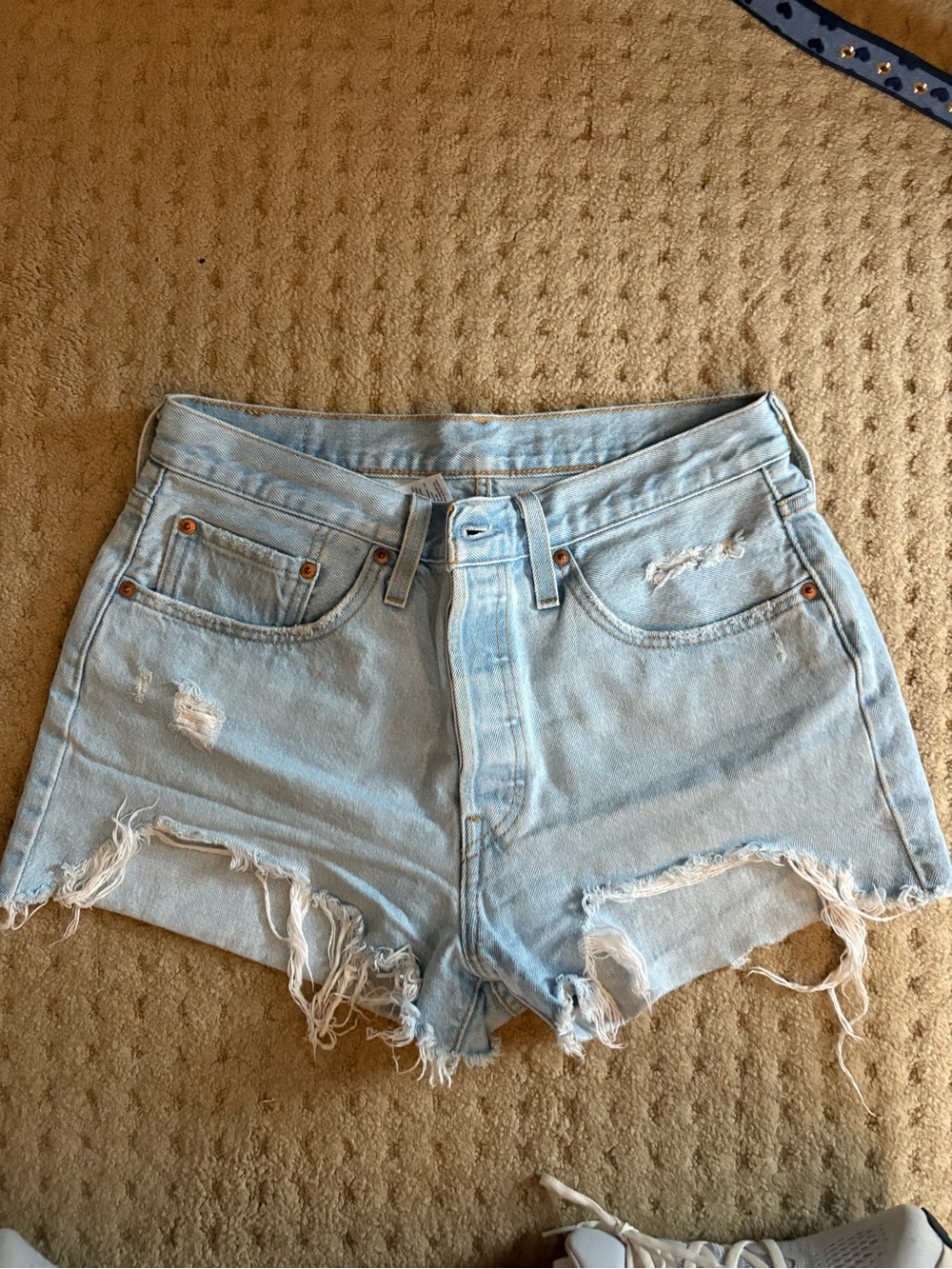 Levi's Light Blue Ripped Denim Cutoff Shorts